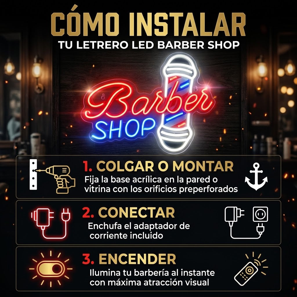 Letrero LED Barber Shop Beauty Style 2500793 con Conexión USB