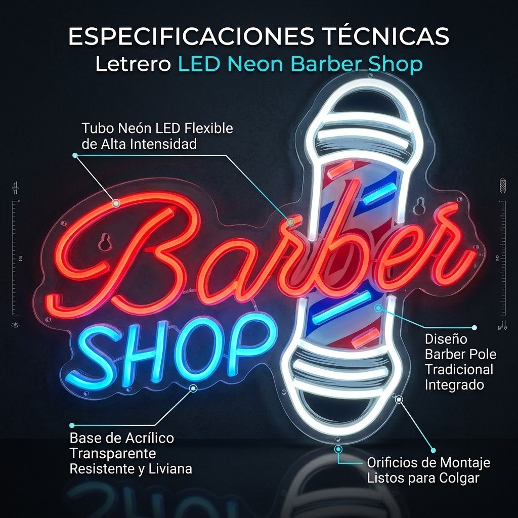 Letrero LED Barber Shop Beauty Style 2500793 con Conexión USB