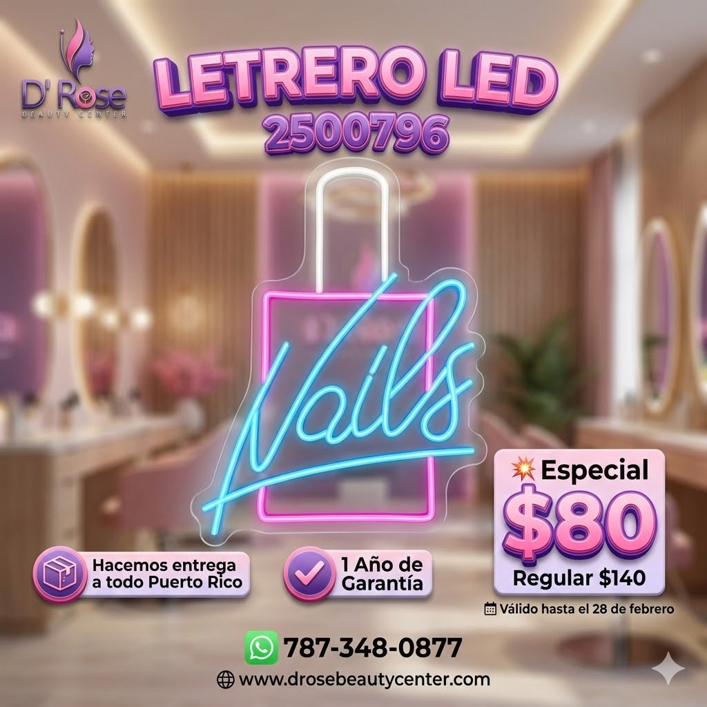 💡 Letrero LED Nails Tipo Neón para Salón de Uñas – Modelo 2500796