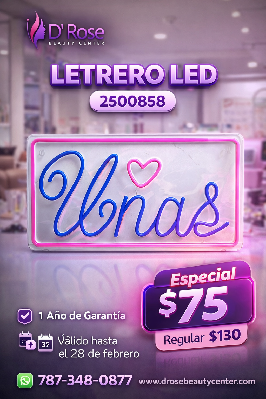 Letrero LED “Uñas” Neón Rosa y Azul – Beauty Style | Modelo 2500858