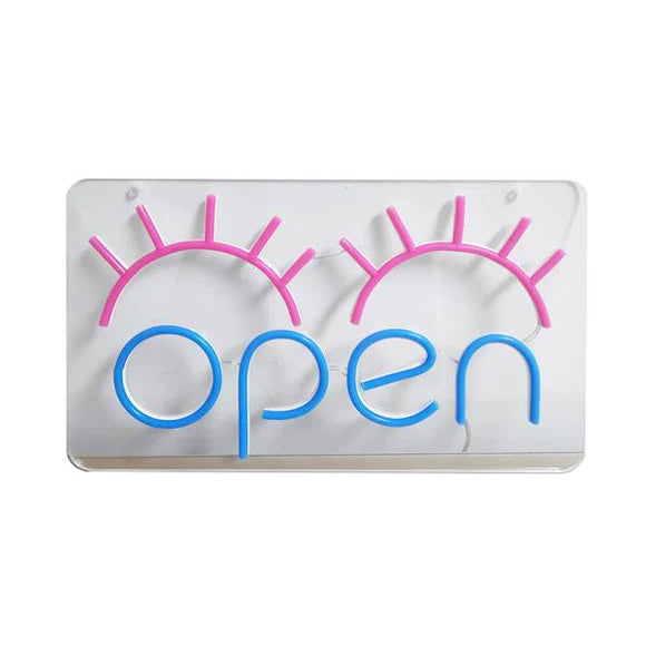 RÓTULO LED “OPEN” CON DISEÑO DE PESTAÑAS – 2500859