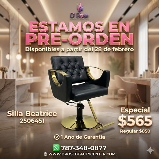 Beauty Style Silla Beatrice Profesional Negra 2506451 – Base Dorada | No Reclinable