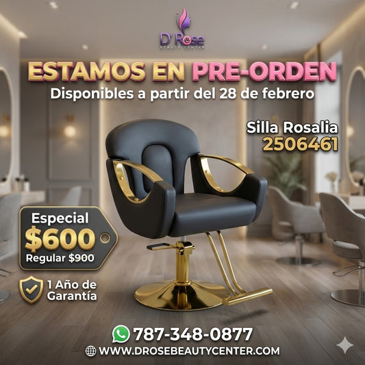 Beauty Style – Silla Rosalía para Estilo o Barbería Negra con Detalles Dorados | Modelo 2506461