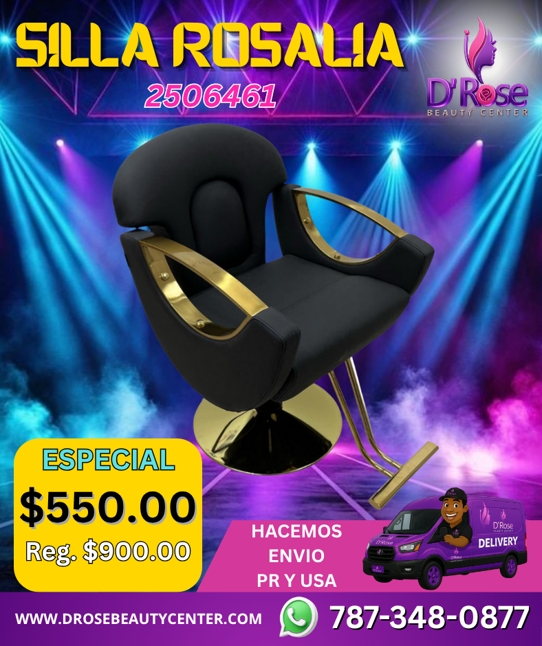🖤 Silla Rosalía para Estilo o Barbería – Color Negro con Detalles Dorados (2506461)