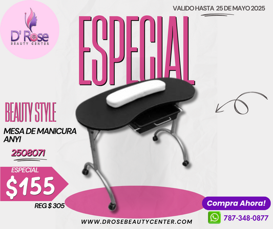 Beauty Style Mesa de Manicura o Uñas Anyi Color Negro con Blanco 2508071