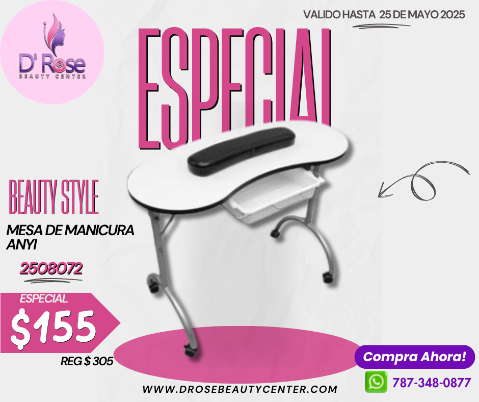 Beauty Style Mesa de Manicura o Uñas Anyi Color Blanco con Negro 2508072