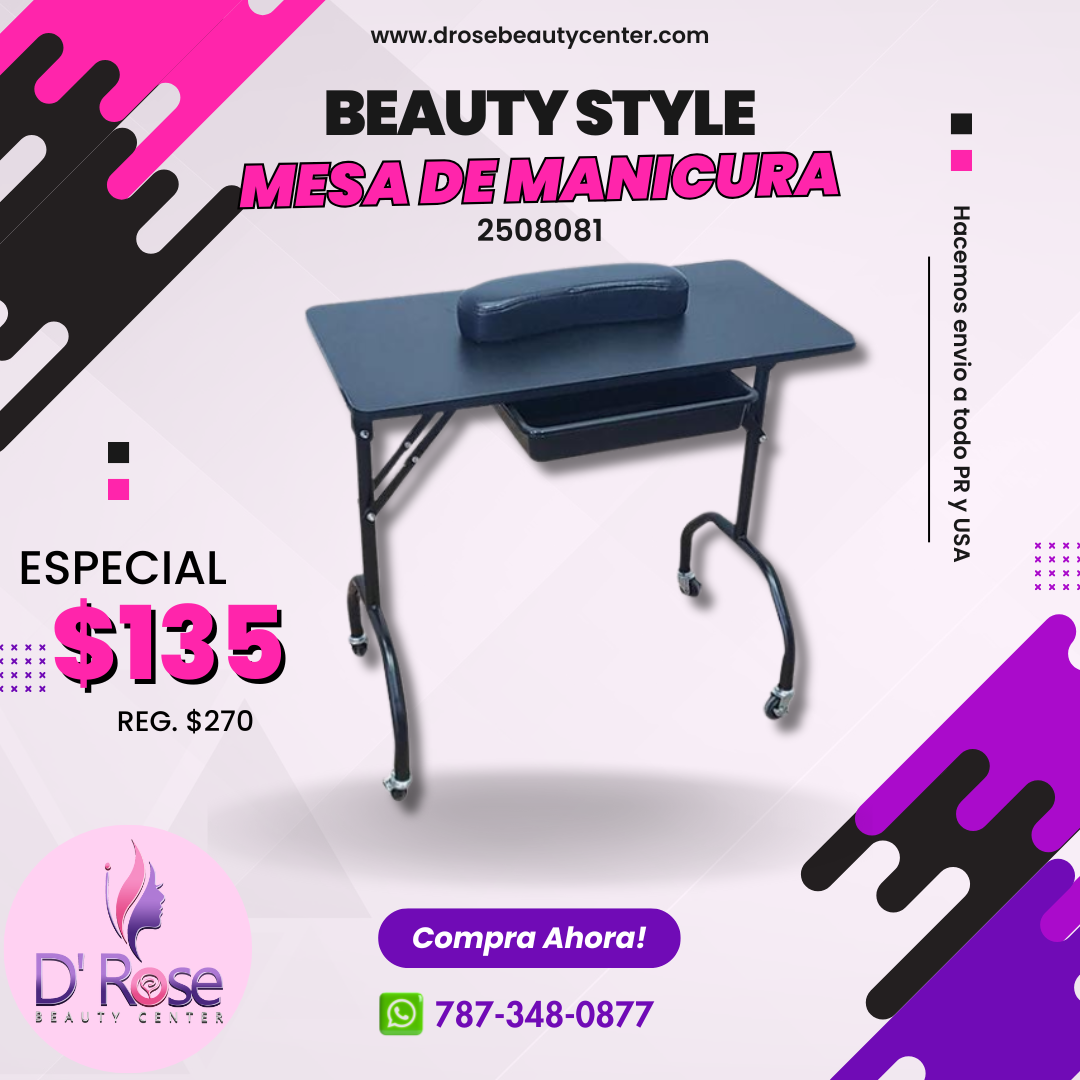 Beauty Style Mesa de Manicura o Uñas Anyi Color Negra con Blanco 2508081
