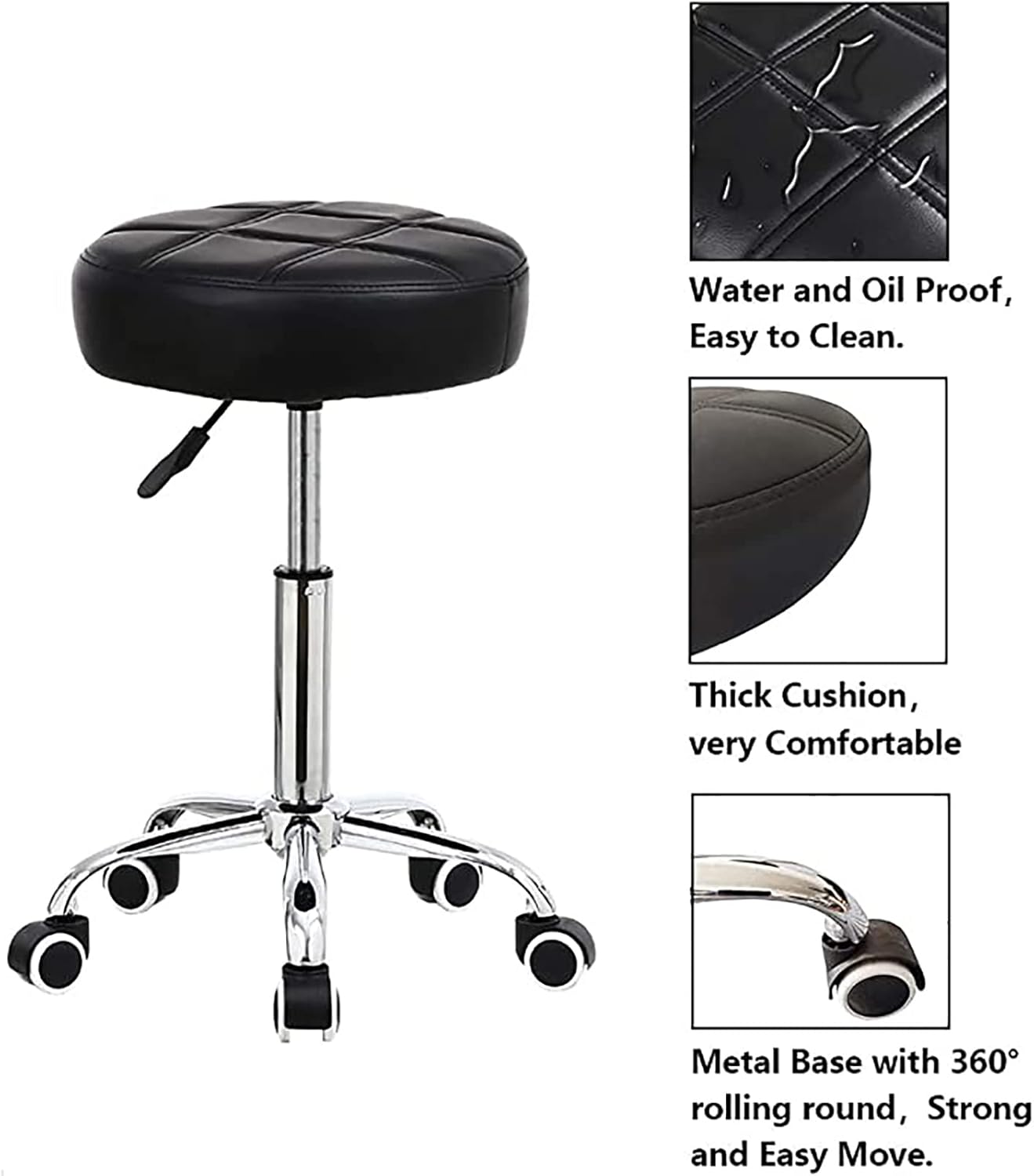 Banco Auxiliar Málaga para Estilista o Manicurista – Modelo 2510111 | Altura Ajustable, Cojín Ergonómico y Ruedas 360°