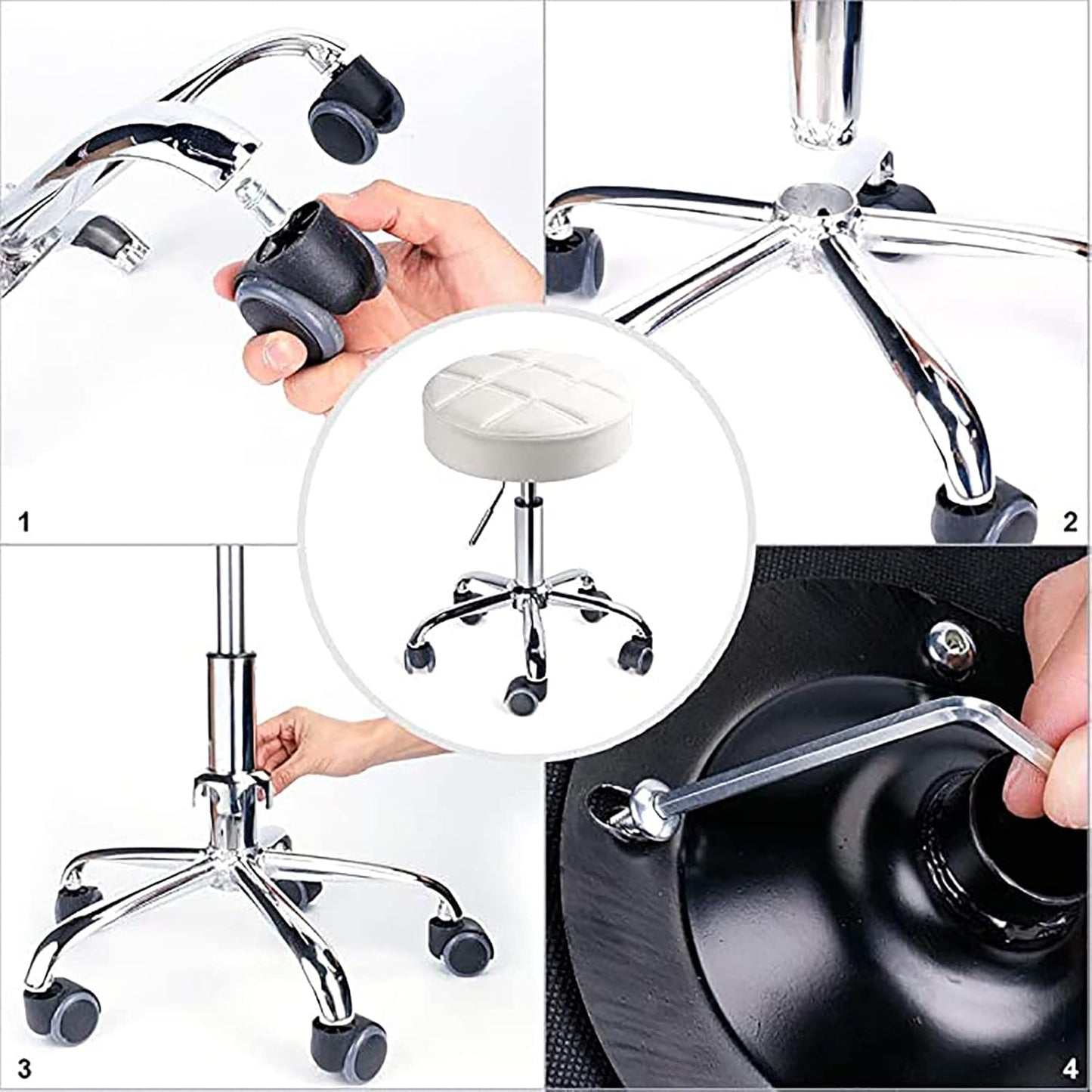 Banco Auxiliar Málaga para Estilista o Manicurista – Modelo 2510111 | Altura Ajustable, Cojín Ergonómico y Ruedas 360°