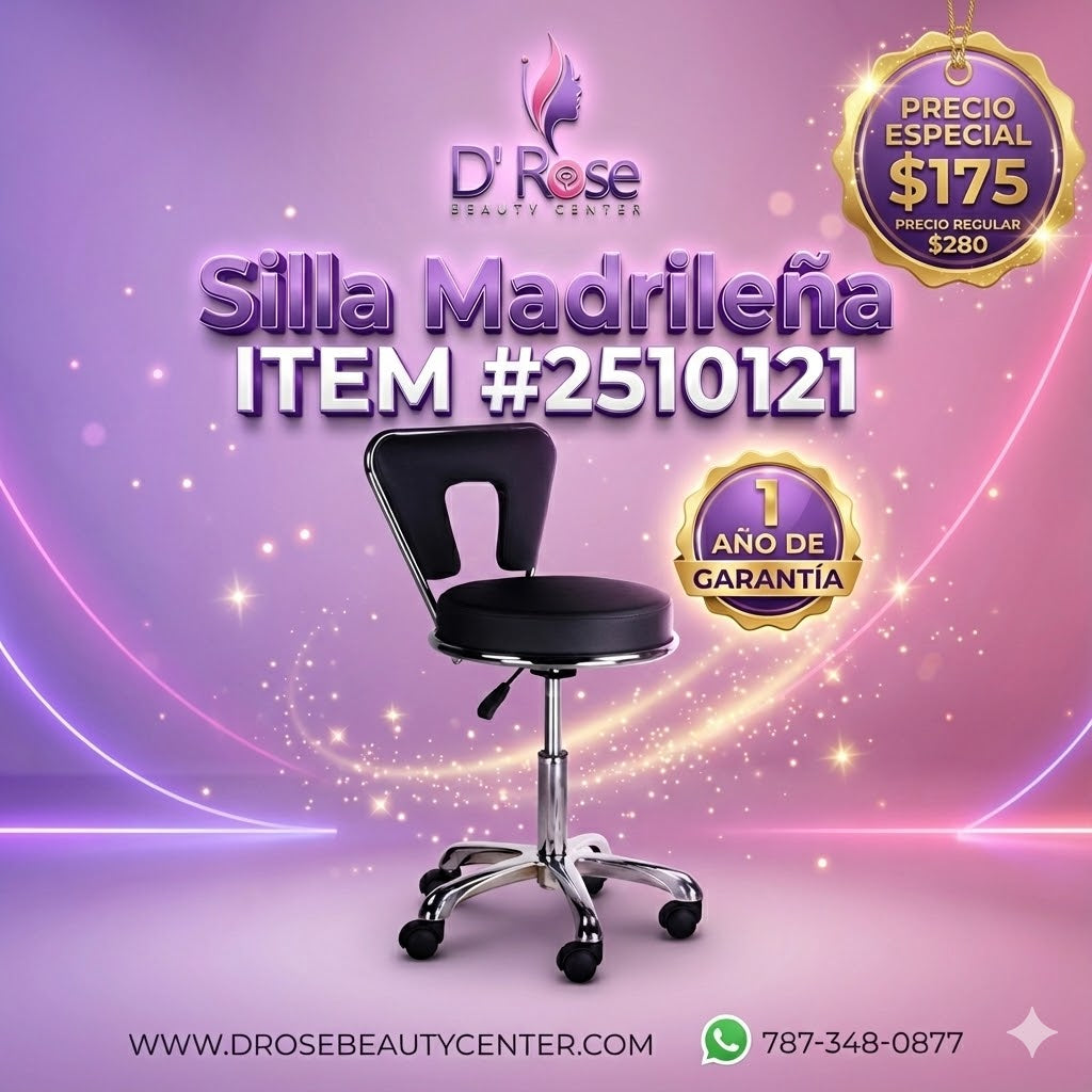 🪑 Silla Madrileña Negra para Manicurista u Oficinista | Modelo 2510121