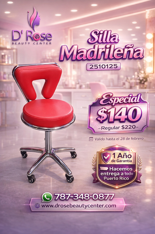 🪑 Silla Madrileña para Manicurista Roja Profesional | Modelo 2510125