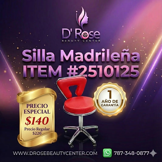 🪑 Silla Madrileña para Manicurista – Color Rojo Profesional | Modelo 2510125