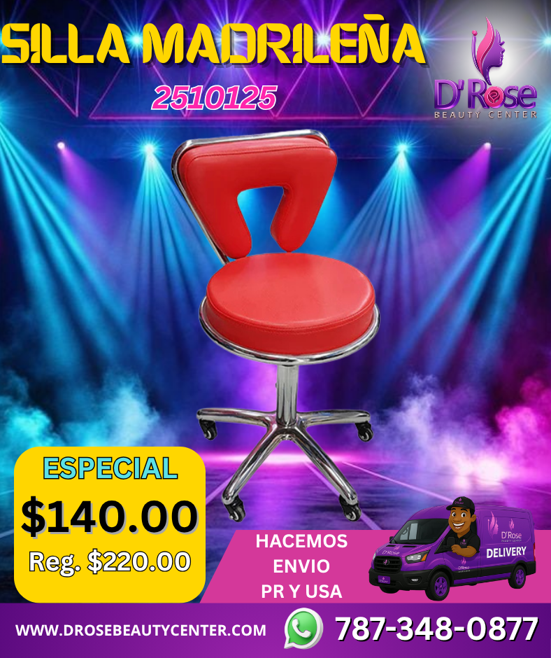 🪑 Silla Madrileña para Manicurista – Color Rojo (2510125)