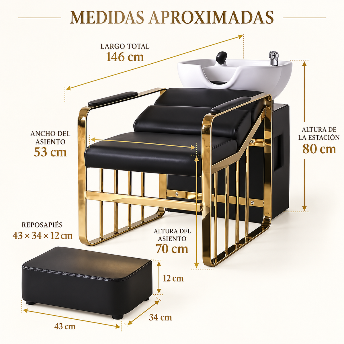 Beauty Style Lavacabeza Maite Tipo Camilla Negro y Dorado – 2514029