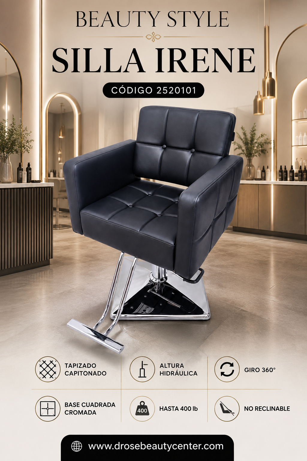 Beauty Style Silla Irene Profesional Negra Hidráulica 2520101