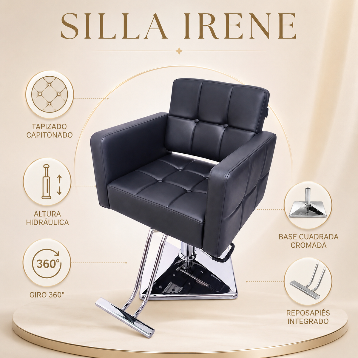 Beauty Style Silla Irene Profesional Negra Hidráulica 2520101