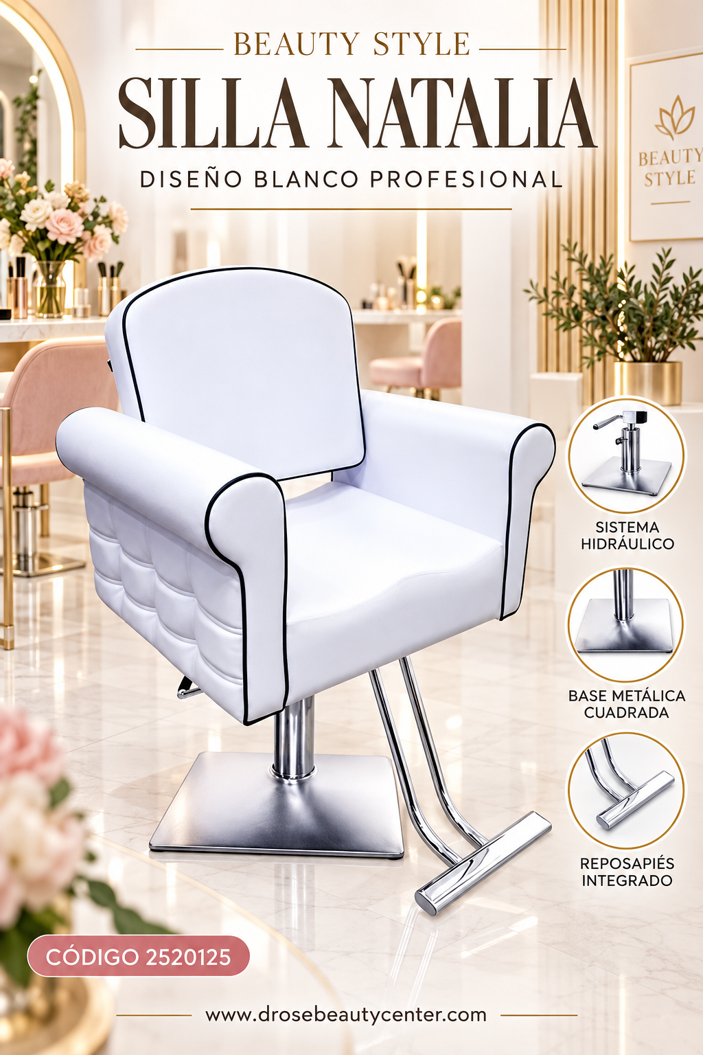 Beauty Style Silla Natalia Blanca Profesional Hidráulica 2520125
