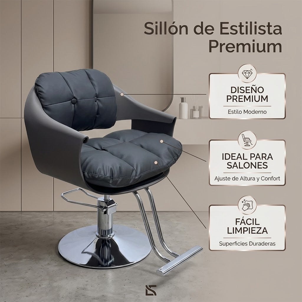 Beauty Style Silla Denise Negra Hidráulica con Base Cromada | 2525213