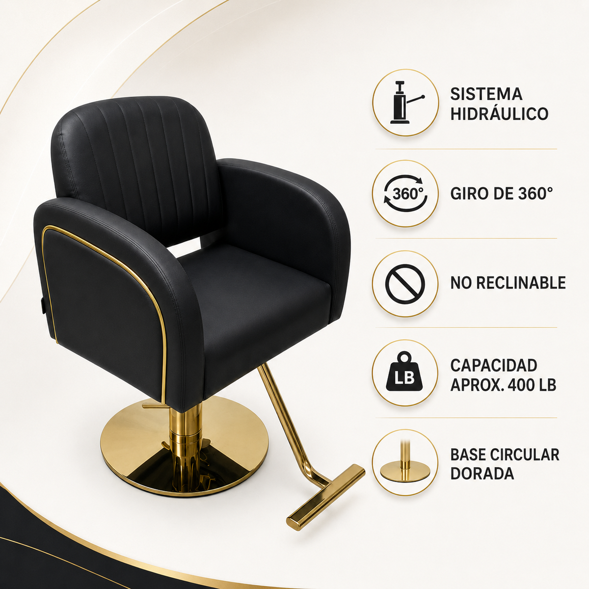 Beauty Style Silla Melany Hidráulica Negra con Base Dorada 2525221
