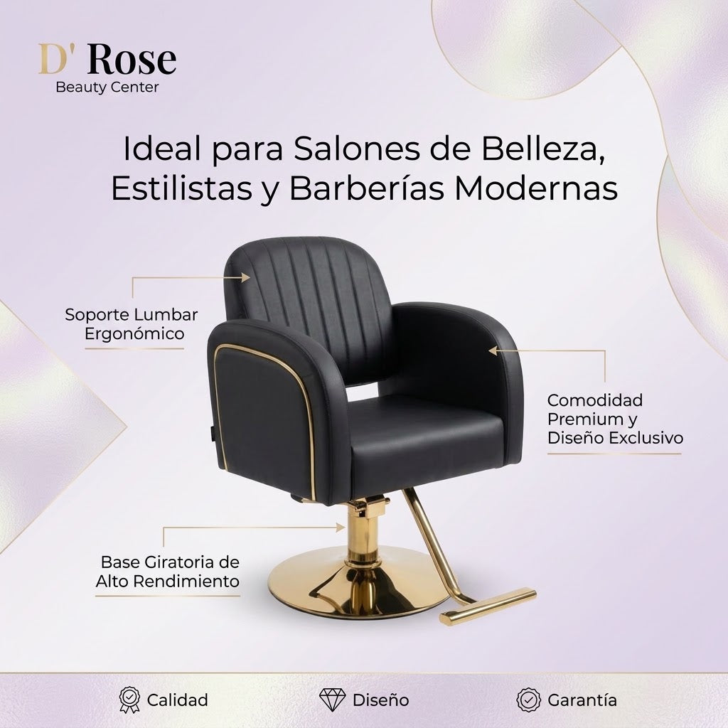 Beauty Style Silla Melany Hidráulica Negra con Base Dorada 2525221