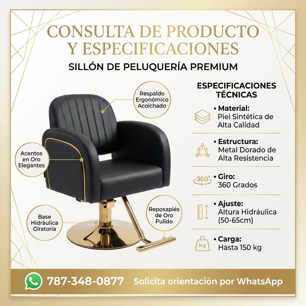 Beauty Style Silla Melany Hidráulica Negra con Base Dorada 2525221
