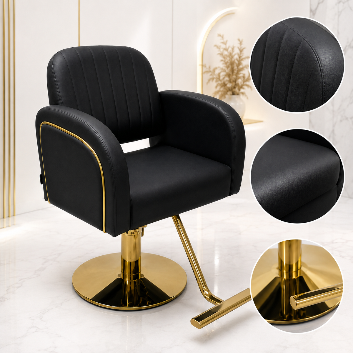 Beauty Style Silla Melany Hidráulica Negra con Base Dorada 2525221