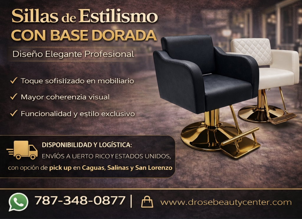 Beauty Style Silla de Estilismo Angela Profesional Negra con Base Dorada 2525231