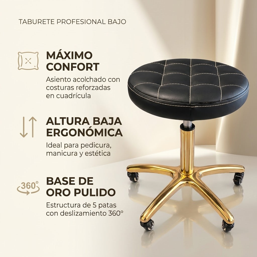 Beauty Style Banco Cristina Ajustable Negro con Base Dorada – 2526081