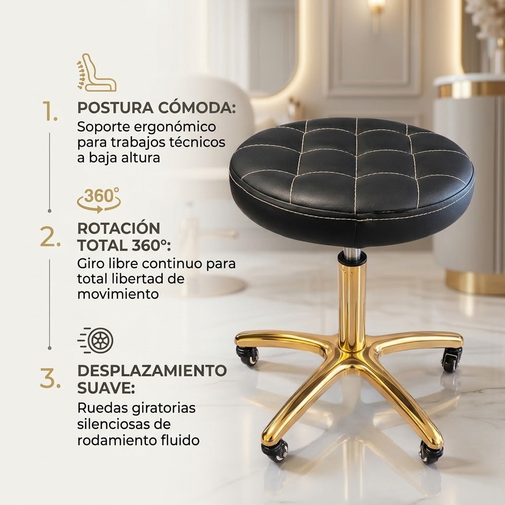 Beauty Style Banco Cristina Ajustable Negro con Base Dorada – 2526081