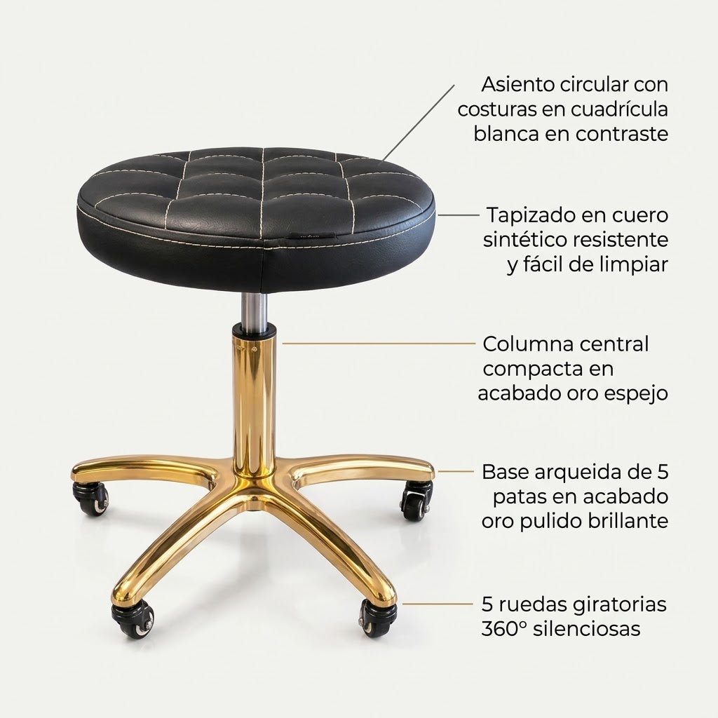 Beauty Style Banco Cristina Ajustable Negro con Base Dorada – 2526081