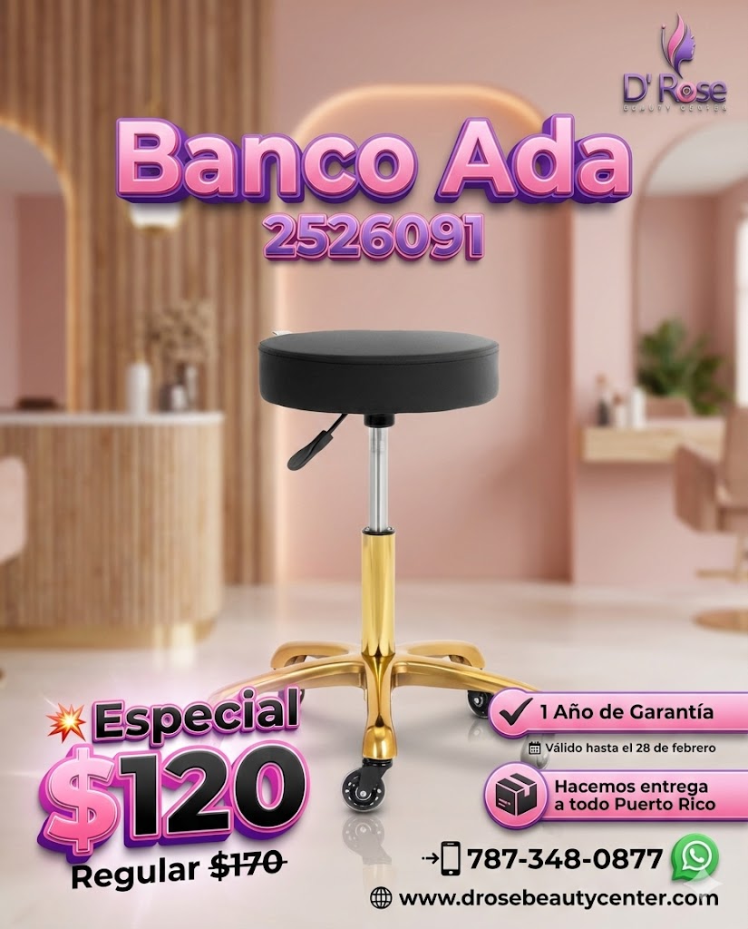 🪑 Banco Profesional ADA con Ruedas y Base Dorada – Modelo 2526091