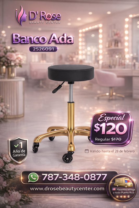 🪑 Banco Profesional ADA con Ruedas y Base Dorada – Modelo 2526091