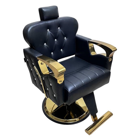 🖤 Silla de Barbería Mauricio Negra – Reclinable con Detalles Dorados (2531951)
