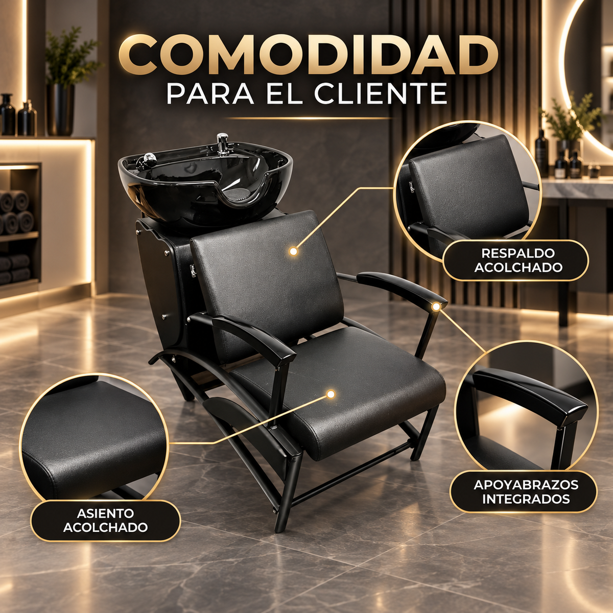 Beauty Style Lavacabeza Gina Negro con Tina de Porcelana – 2533419