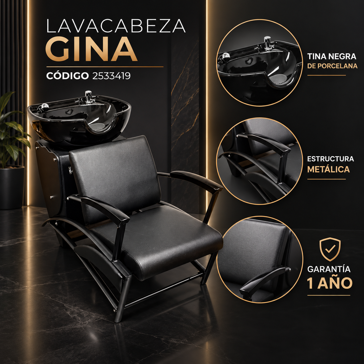 Beauty Style Lavacabeza Gina Negro con Tina de Porcelana – 2533419
