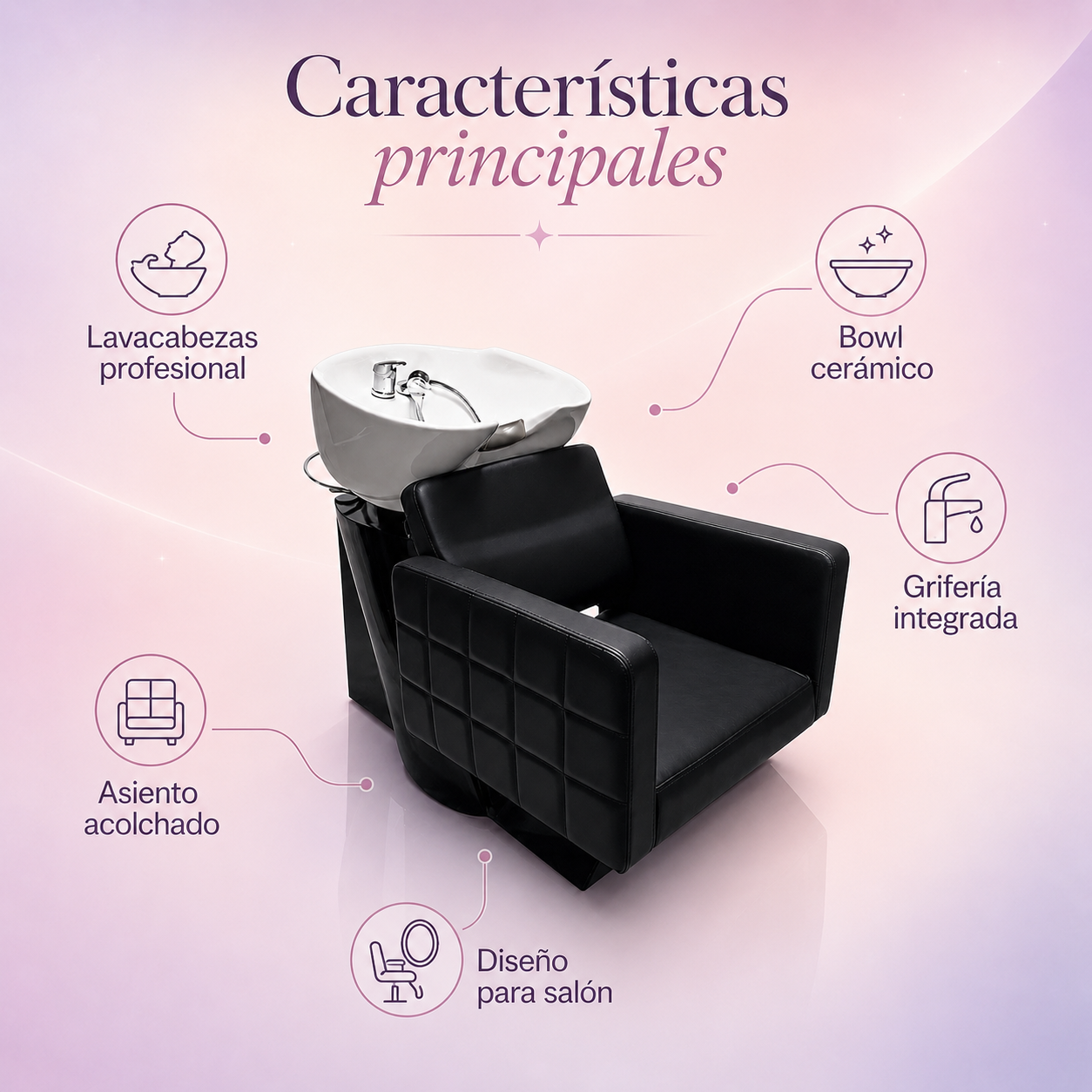Beauty Style Lavacabezas Reina Profesional Negro con Tina Blanca 2534063