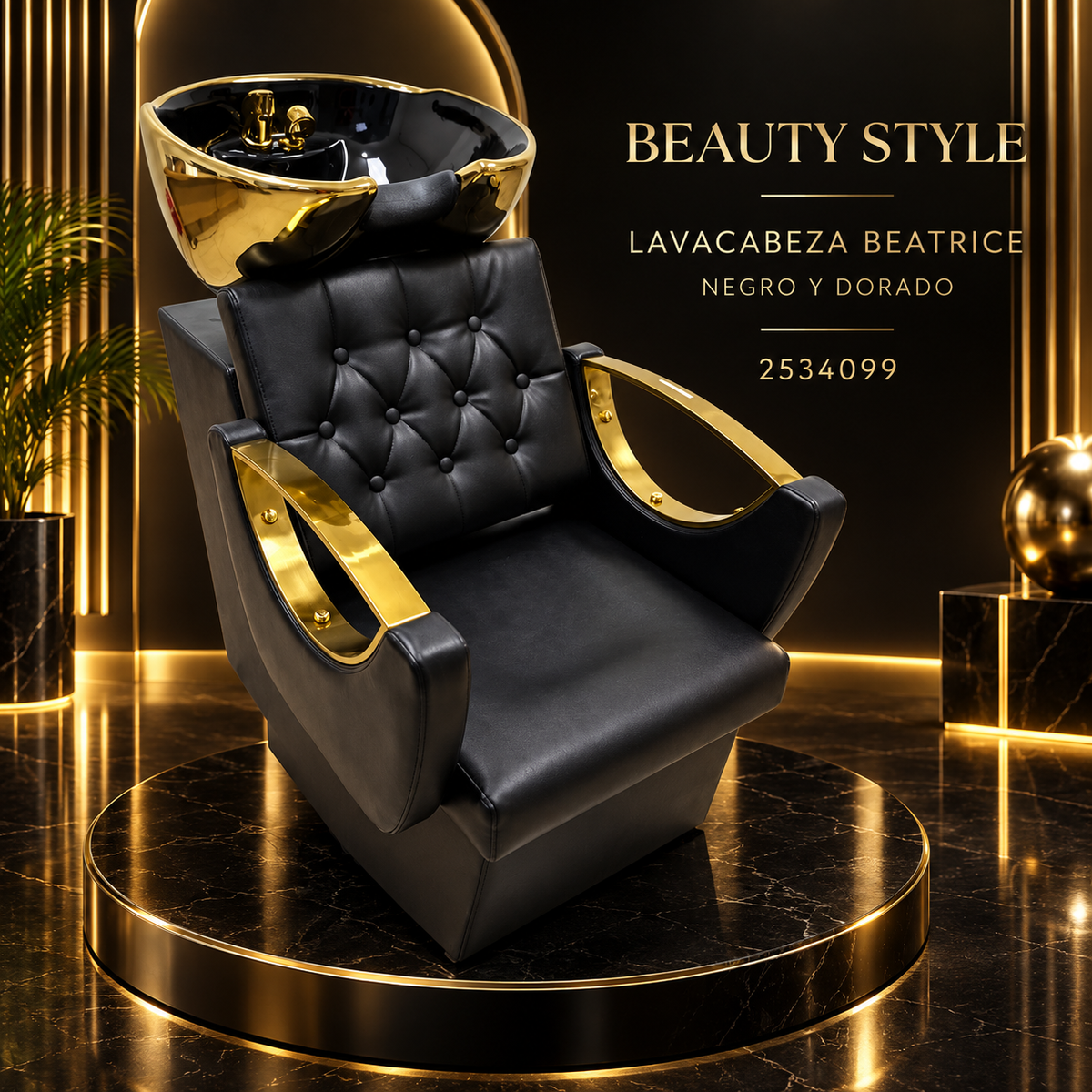 Beauty Style Lavacabeza Beatrice Profesional Negro y Dorado con Silla Integrada – 2534099