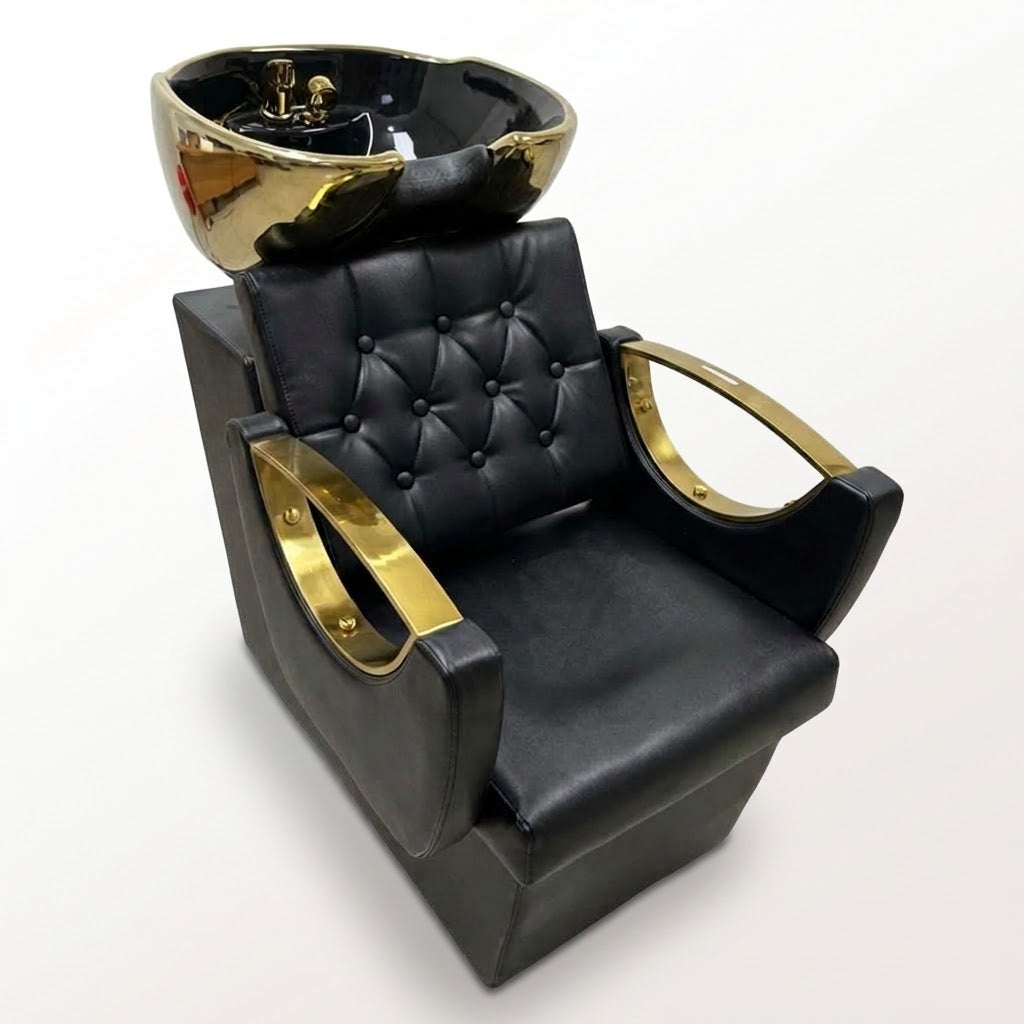 Beauty Style Lavacabeza Beatrice Profesional Negro y Dorado con Silla Integrada – 2534099