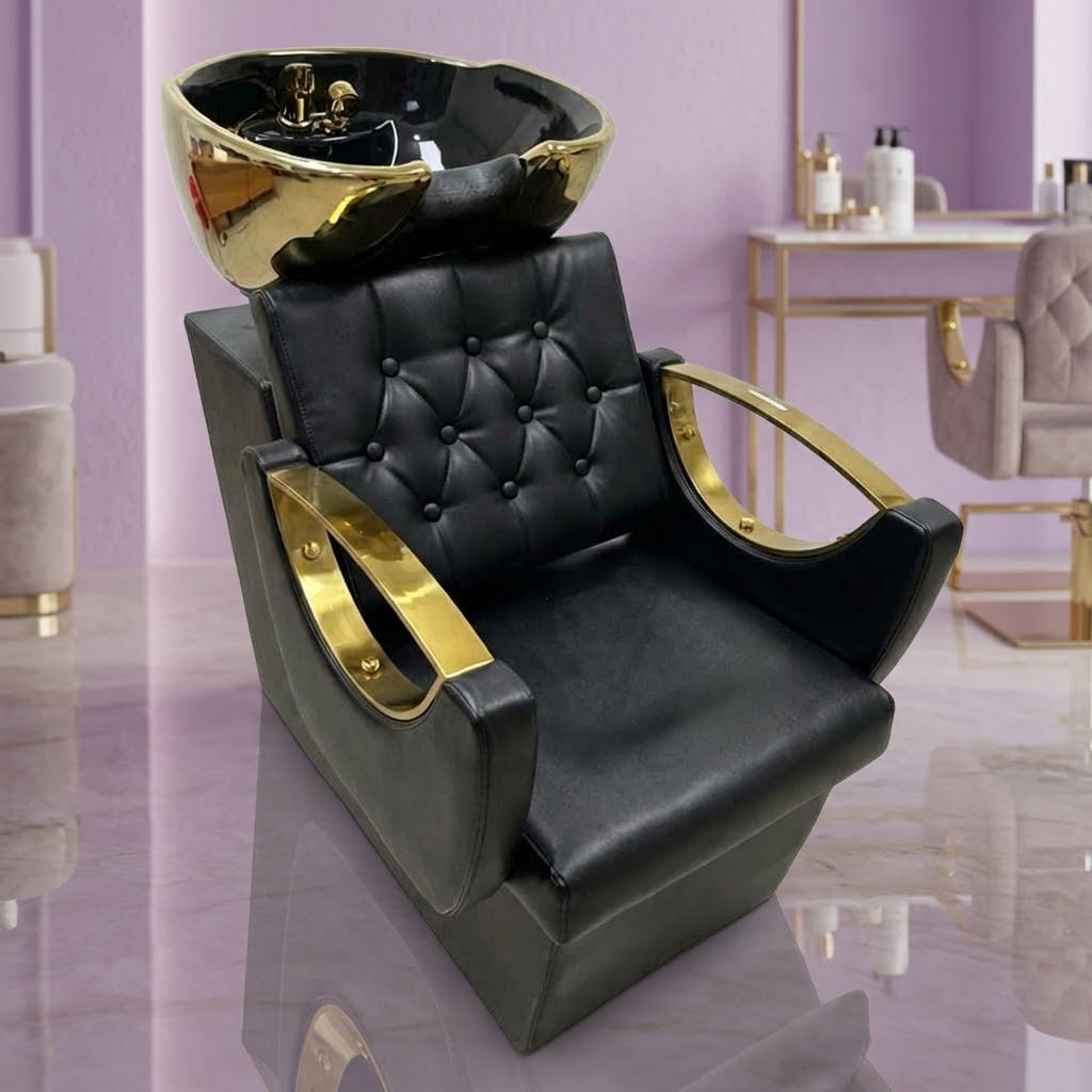Beauty Style Lavacabeza Beatrice Profesional Negro y Dorado con Silla Integrada – 2534099
