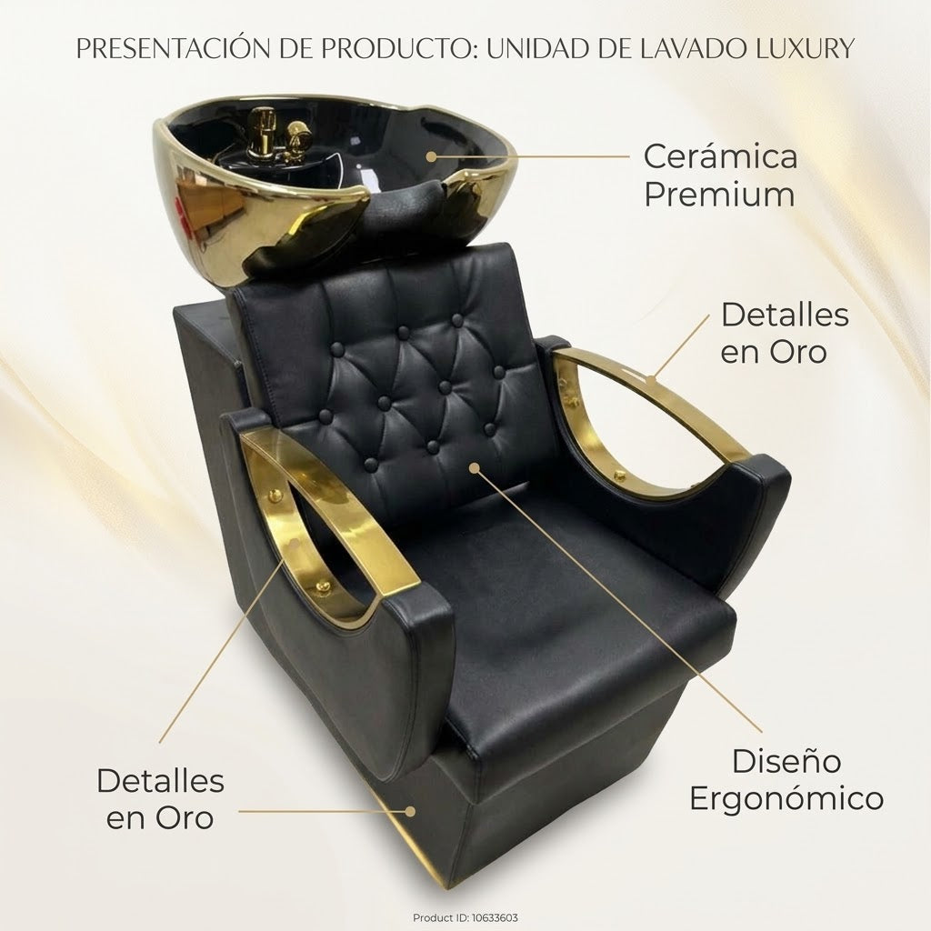 Beauty Style Lavacabeza Beatrice Profesional Negro y Dorado con Silla Integrada – 2534099
