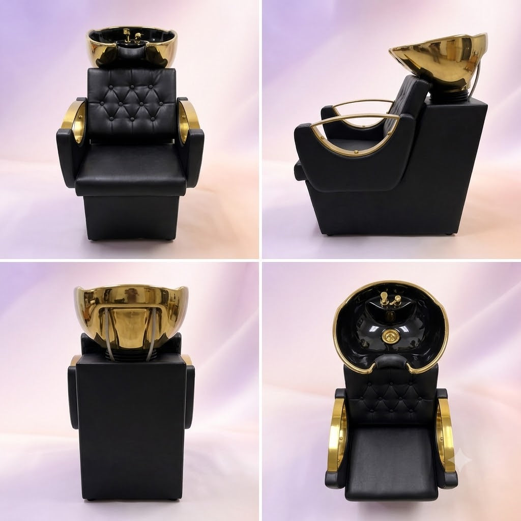 Beauty Style Lavacabeza Beatrice Profesional Negro y Dorado con Silla Integrada – 2534099