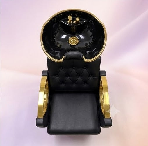 Beauty Style Lavacabeza Beatrice Profesional Negro y Dorado con Silla Integrada – 2534099