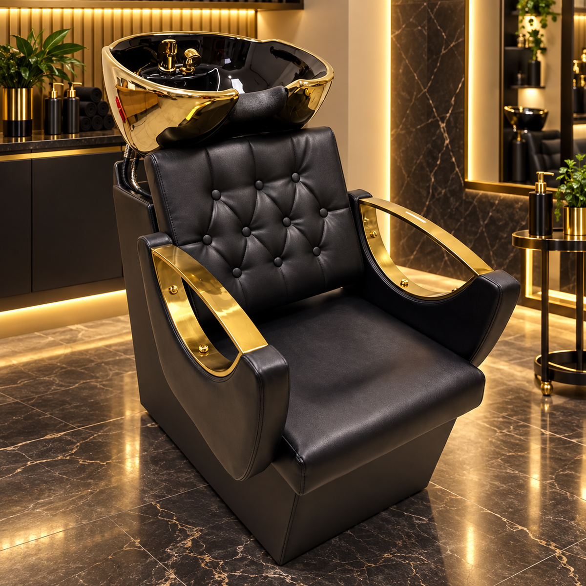 Beauty Style Lavacabeza Beatrice Profesional Negro y Dorado con Silla Integrada – 2534099