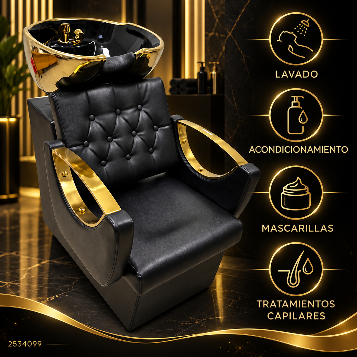Beauty Style Lavacabeza Beatrice Profesional Negro y Dorado con Silla Integrada – 2534099