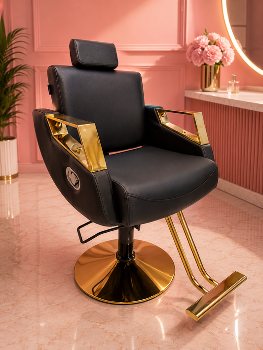 Beauty Style Silla de Estilo Astrid Reclinable Negra con Base Dorada 2539281
