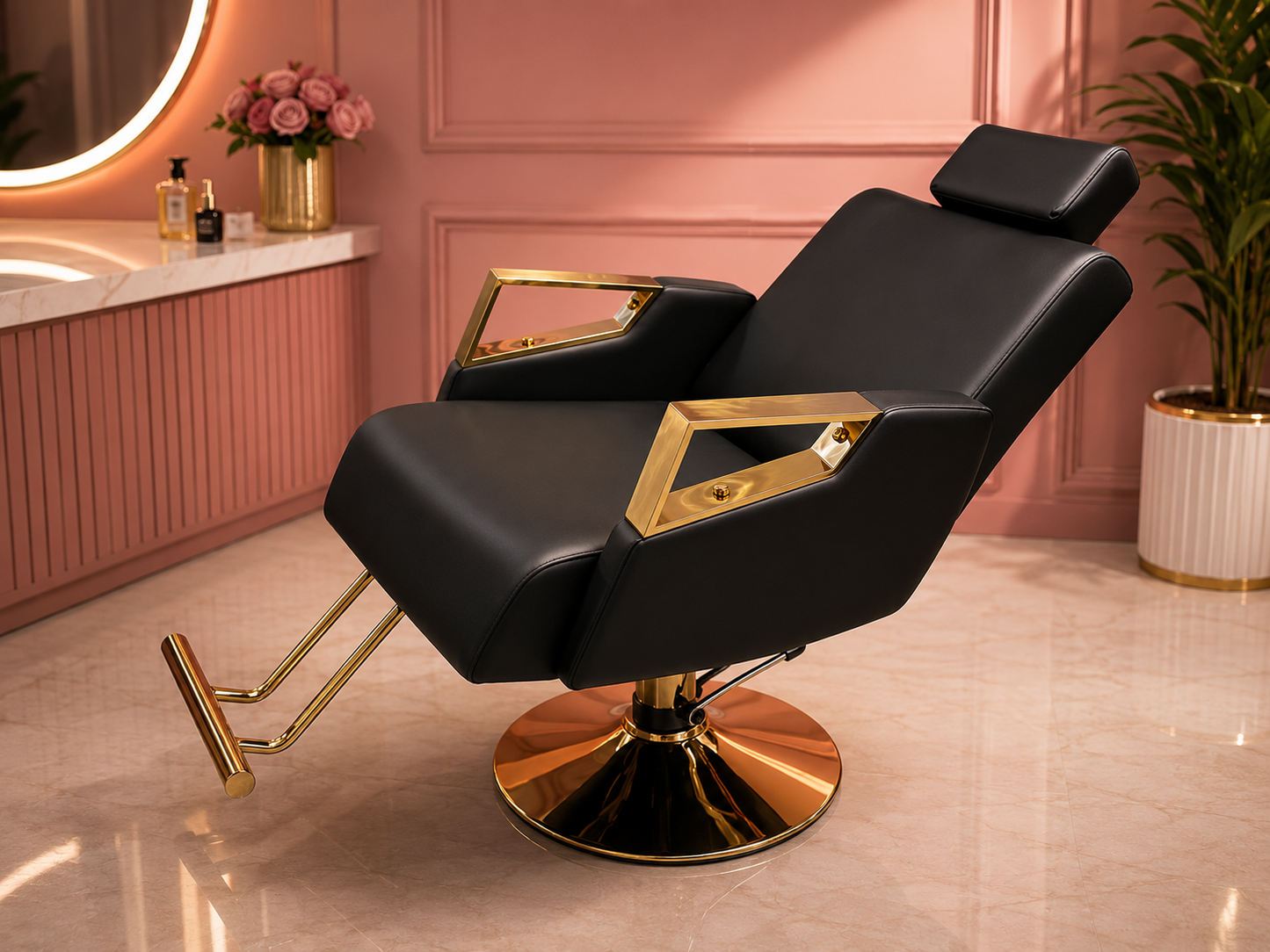 Beauty Style Silla de Estilo Astrid Reclinable Negra con Base Dorada 2539281