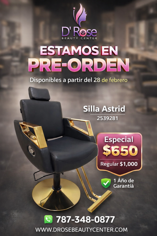 Beauty Style Silla de Estilo Astrid Reclinable Negra 2539281 – Detalles Dorados | Profesional