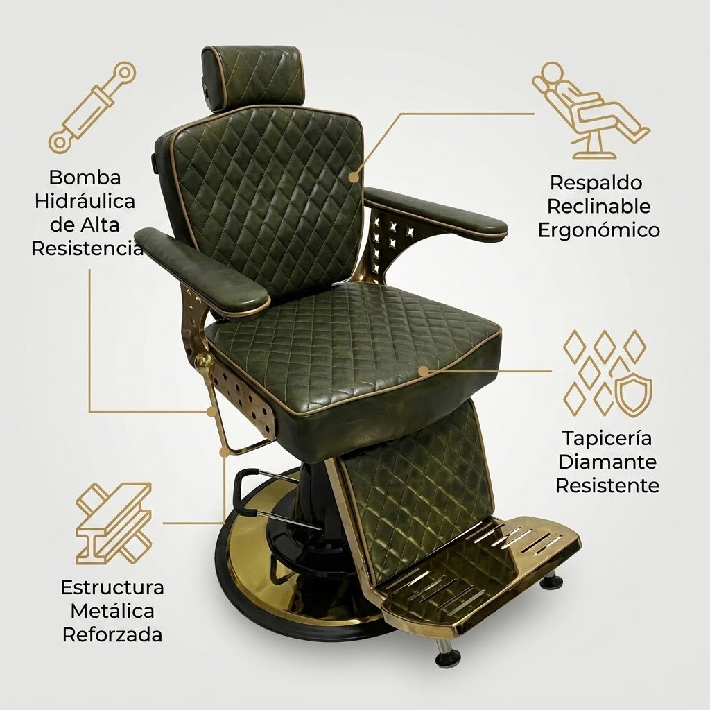 💈✨ Beauty Style Silla de Barbería Álvaro Reclinable Verde 2550363