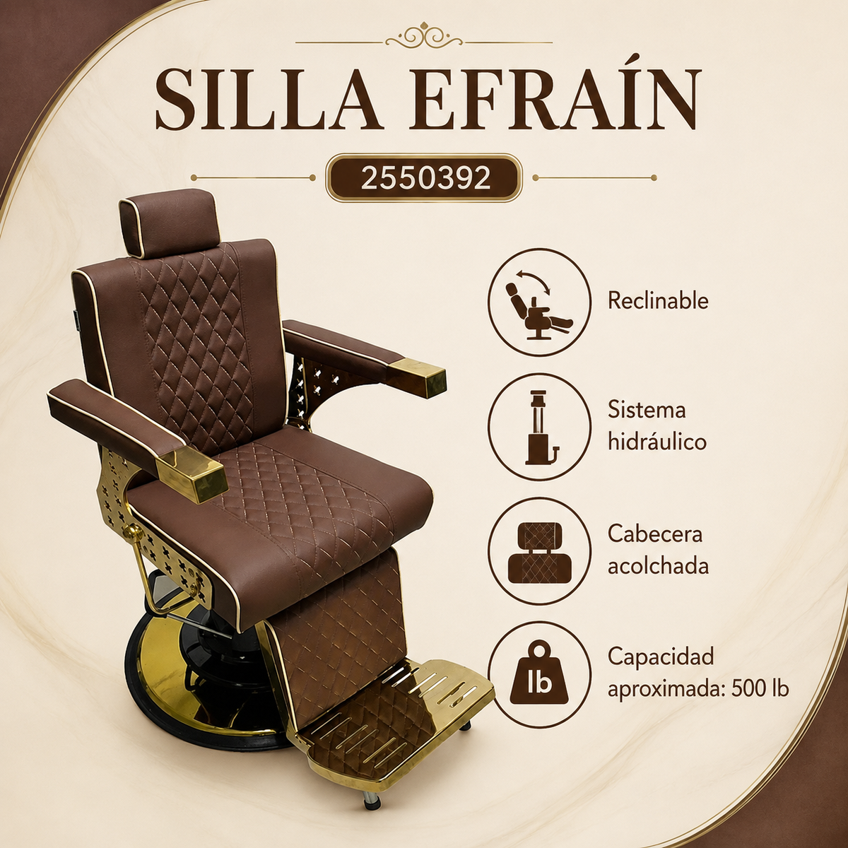 Beauty Style Silla Efraín Reclinable Marrón y Dorada – 2550392