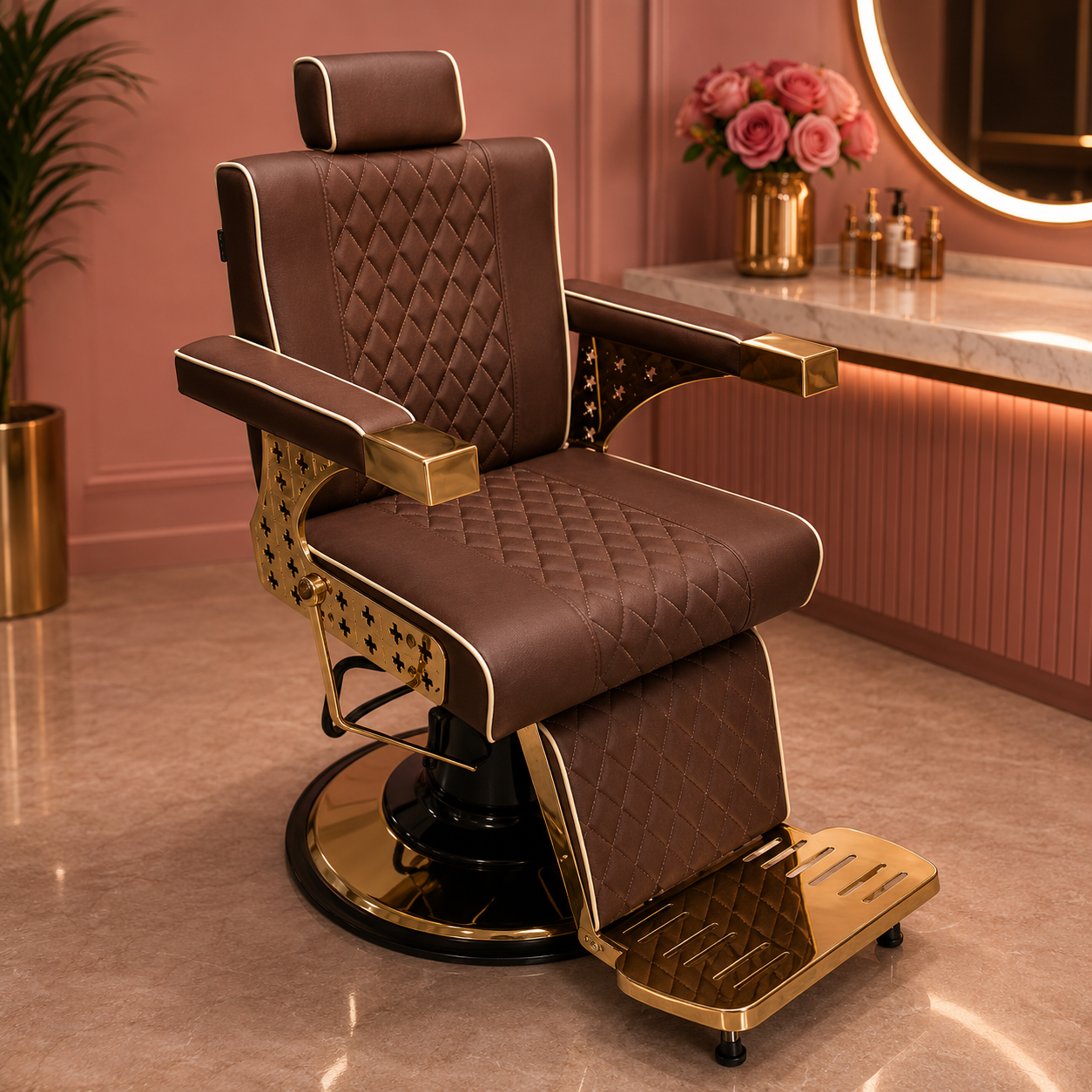 Beauty Style Silla Efraín Reclinable Marrón con Detalles Dorados 2550392